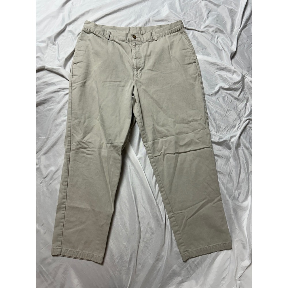 LL Bean Natural Fit Flannel Lined Chinos Mens 38x32 Khaki Tan Pants 162385